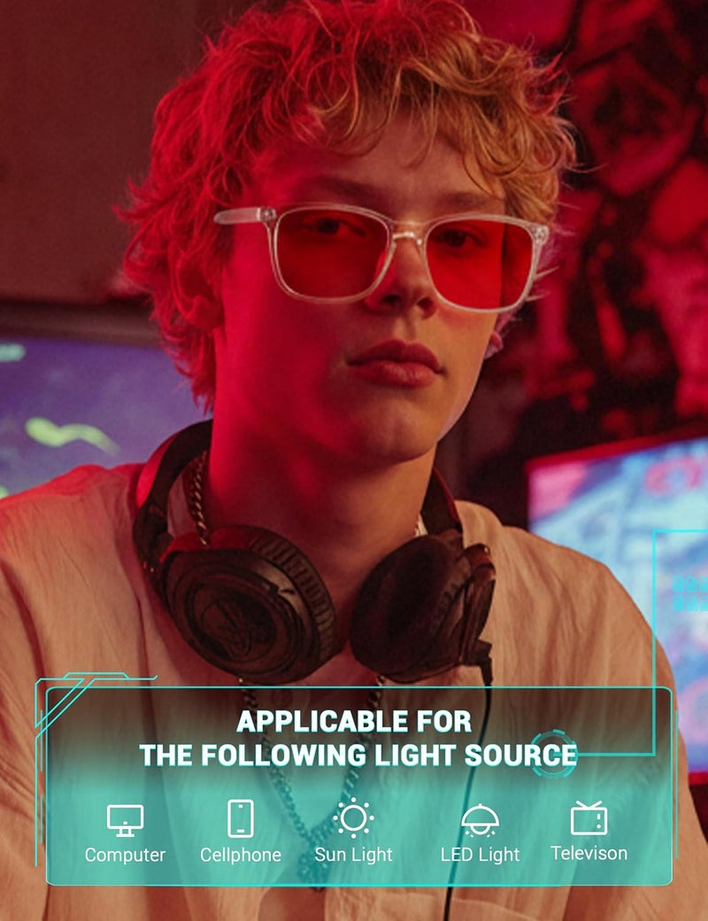 TIJN Sleep Glasses with Blue Green Light Blocking, Red Light Lens for Computer Gaming, Screen Fatigue & UV Protection - Image 2